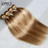 Piano Human Hair Weave Brasilianska malaysiska indiska peruanska raka hårförlängningar Buntar blandar färg honung blond 27 blek blond8579307