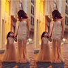 Especial Occassions Prom Dresses Mãe e filha se veste Matching 2019 Pérolas frisada Champagne Tulle Evening Sheer vestidos de festa EN10918