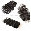 Uitverkoop Body Wave Zijden Top Vetersluiting 4x4 Braziliaans 100 Onverwerkte Zwitserse vetersluitingen Voorgeplukt Maagd Menselijk babyhaar Natuurlijke zwarte kleur 8-26 inch Bella-haar