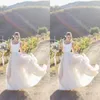 Boho País Vestidos de Noiva 2017 Barato Colher Branco Spandex Top Bege Chiffon Vestidos de Noiva Plus Size Custom Made China EN11205