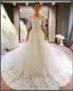 Abito da sposa sexy lungo treno cattedrale Bianco avorio Vestido De Novia Abito da sposa con scollo a barchetta a mezza manica con spalle scoperte