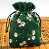 Elegant Small Cotton Linen Cloth Jewelry Pouch Gift Bags Printed Drawstring Ring Earring Necklace Packaging Bag Coin Pocket Storage Bag