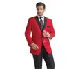 2016 Custom Design Two Buttons Red Groom Tuxedos Black Notch Lapel Groomsmen Men Wedding Suits ( jacket+Pants+tie)