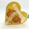 100 sztuk Laser Cut Heart Hollow Rose Flower Candy Box Chocolates Pudełka ze wstążką do Wesele Party Baby Shower Favor Prezent