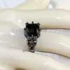 Vecalon Antique crâne bijoux 3ct noir Cz diamant bague de mariage ensemble pour femmes 14KT or noir rempli femme bague