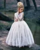 Cheap Lace Appliqued Ball Gown Flower Girl Dresses For Weddings Little Girls Pageant Dress With Long Sleeves Ankle Length Communion Gowns