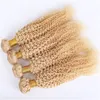 Verworrene lockige brasilianische #613 blonde Echthaarverlängerungen, 4 Stück, goldblond, reines Remy-Menschenhaar, Webart, Bundles, Afro-lockige Doppelschüsse