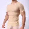 송료 무료 남성 Tight Sexy Net 통기성 투명한 반팔 T 셔츠 남성 스포츠 O 넥 슬림 T 셔츠 탑스