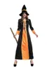 Kobiety Czarownica Pomarańczowa Długa Dress Dyni Kostium Sexy Halloween Party Cosplay Dress Enchanter Magic Sukienka Z Kapeluszem