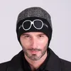 Automne hiver unisexe bonnets avec lunettes brodées tendance hommes femmes crâne tricoté casquette doux garder au chaud manches casquette Gorro Ski casquettes