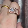 роскошные мужчины стерлингового серебра 925 розового золота кольца палец ювелирные изделия Вечный 6 * 6 мм 1.2 ct Алмаз Циркон коктейль обручальное кольцо для мужчин мальчиков Sz 7-13