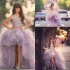 2017 Pretty Tulle Lawenda Wysokie Niski Kwiat Dziewczyny Sukienki Princess Koronkowe Aplikacje Ruffles Dzieci Prom Dresses Girls Pagewant Suknie