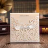 Wholesale- White Square Laser Cut Flower with Bowknot Lace Pocket Engagement Wedding Invitations Card,12 Pcs/Lot CW5002