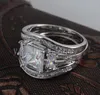 Vecalon princesa corte 4ct topázio simulado diamante cz anel de banda de casamento conjunto para mulheres 14kt branco ouro cheio de festa