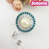 New Arrival Multicolor Rhinestone With Big Pearl Round Retractable Badge Reel Plastic ID Card Holder For Nurse Accessories