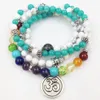 SN0194 Großhandel 6mm Aquamarin Naturweiß Türkis mit 8mm Chakra Perlen Armband 4 Wrap OM Charm Schmuck für Frauen