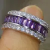 Interi gioielli di lusso professionali Princess Cut argento sterling 925 pietre preziose ametista diamante CZ amante delle nozze anello a fascia regalo 2292