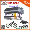 Batterie de vélo électrique 500W batterie au Lithium 36V batterie Li Ion 12Ah Type Hailong avec cellule S amsung + chargeur 15A BMS + 2A