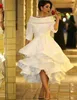 Biała Puffy Lady Formalne Suknie 1/2 Długie Rękawem Wysokiej Niskiej Western Country Party Party Vestido Ruched Arabskie Prom Dresses
