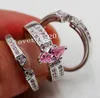 Commercio all'ingrosso - Fine vendita calda Marquise Cut rosa Sapphrie diamante simulato 14KT oro bianco GF 3-in-1 Wedding Ring donna con scatola