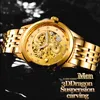 Sports Watches Dragon Skeleton Automatic Mechanical Watches For Men Wrist Watch Stainless Steel Strap Gold Clock 50m Waterproof Me253W