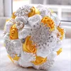 Lindo casamento flores nupcial bouquets marfim branco artificial buquê de casamento de cristal brilho com pérolas 2016 buque de noiva