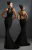 2016 Yeni Stil Elbiseler Akşam Giymek Zarif Janique Elbise Seksi Sheer Dantel Aplike Yüksek Boyun Siyah Mermaid Aç Geri Örgün Ünlü Abiye