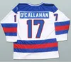 Maillots de hockey sur glace Man Retro 1980 USA 17 Jack Ocallahan 21 Mike Eruzione 30 Jim Craig Sticthed Bleu Blanc Taille alternative S-3XL