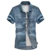 Wholesale-Denim shirts men Casual Mens fashion summer big size L-6XL 7XL 8XL short sleeves Solid man's shirt