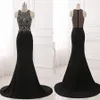 Jewel Neckline Mermaid Evening Klänningar Med Pärlor Bodice Black Chiffon Long Prom Dress Illusion Back Vestidos De Fiesta Baratos