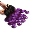 Virgin Malaysian Human Hair 1B Purple Two Tone Hair Bundles Body Wave Wavy Dark Roots Purple Ombre Malaysian Hair Wefts Extensions7618050