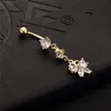 Guldpläterad kristall asfalterad kubisk zirkoniumoxid cz fjäril piercing mage knapp ring sexig kropp smycken för kvinnor
