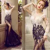 New Sexy Long Sleeve Appliques Beading Sequins Mermaid Evening Dresses 2017 Floor Length Tulle Evening Gowns