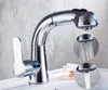 Traditional Pull-out/Pull-down Deck Mounted Pullout Spray with Ceramic Valve Single Handle One Hole for Chrome , double outle Kitchen faucet