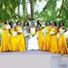 Joyeuse nigériane BellaNaija robes de demoiselle d'honneur mariages brillant or jaune sirène Sexy avouer longue robe de demoiselle d'honneur pas cher