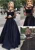 Gorąca sprzedaż czarny tanie dwa kawałki balu sukienki długie rękawy Linia Sexy Crew Longe Suknie Wieczorowe Vestido Formatura Longo