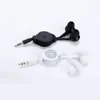 Écouteurs 3,5 mm rétractables simplement dans l'oreille des casques avec câble organisé boîte noir blanc gros prix pas cher 75cm longueur