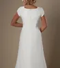 Ivory Lace Chiffon Beach Modest Wedding Dresses With Cap Sleeves Long A-line Bridal Gowns Informal Destination Wedding Gowns New Sale