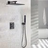 Matte Frosted Blackened Bathroom Shower Faucet Set Contemporary 12 Inch Rain Shower Head Thermostatic Shower Mixer Valve9214917