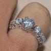 Victoria Wieck Tre gioielli vintage in pietra oro bianco 10kt topazio riempito anelli di fidanzamento con diamanti simulati per le donne REGALO taglia 5-11