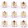 Het ny födelsedag Sparkly Party Crown Artificial Pink and Creamy Rose Flowers Tiara pannband Birthday Party Crown Band HJ151