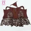 Gros-Steampunk Marron Dentelle et Corset en Cuir Robe Punk Gothique Vêtements Sexy Korset Taille Formation Corsets Plus La Taille Lingerie 6XL