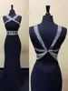 Stunning Beaded Prom Dress Mermaid Halter Black Evening Party Gowns with Sequins Beads Sexy Backless Long Formal Wear Custom Made