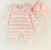 New Infant Baby Cotton Rompers With Cap 2pcs Clothes Set Sweet Onesies Dots Stripe Jumpers Bunny Ear Hat Girl Babies Rompers 13470