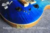 Custom Shop Reed Smith Guitarra 22 Frets Tiger Flame Bege Top azul desbotada guitarra elétrica Abalone flor embutimento Natural Mahogany traseira e lateral