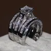 Wedding Rings Vecalon Fine Jewelry Princess Cut 20ct CZ Diamond verlovingsband Ring Set voor vrouwen 14KT Wit goud gevulde vingerring met doos 28ess
