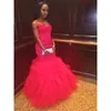 New Black Girl Prom 2021 Sweetheart Sleeveless Appliques Lace Beaded On Top Mermaid Puffy Evening Dresses Wear Formal Cocktail Par8210779
