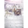 Elch Kutsche Fotografie Hintergrund Winter Schnee bewölkter Himmel im Freien malerische Kinder Kinder Prinzessin Mädchen Foto Hintergrund mit Haus