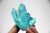 Beautiful Light Blue Aura Quartz Crystal Titanium Bismuth Silicon Cluster Rainbows Natural Stones and Minerals346f