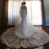 Elegant Cathedral Length Long Bridal Veil Three Layer Lace Applique Tulle Wedding Veils With Free Comb